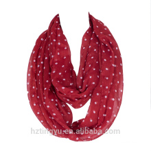 Fashionable whosale green soft feeling basics women Print red Polka Dot voile infinity scarf